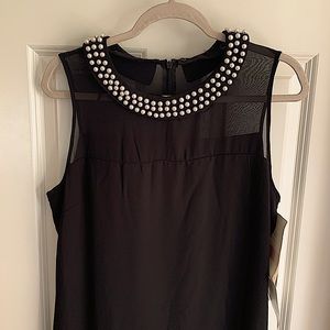 Short Sleeveless Black Chiffon Dress With A Pearl Neckline. Brand New Never Worn